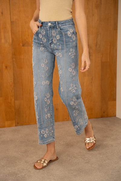 Calças Flower Denim