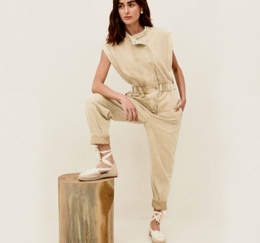 Isabella Beige Denim Jumpsuit