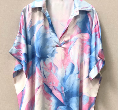 Flowers Silk Tunic -Blue