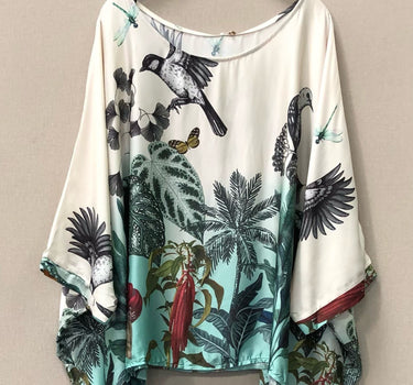 Birds Silk Tunic - Blue